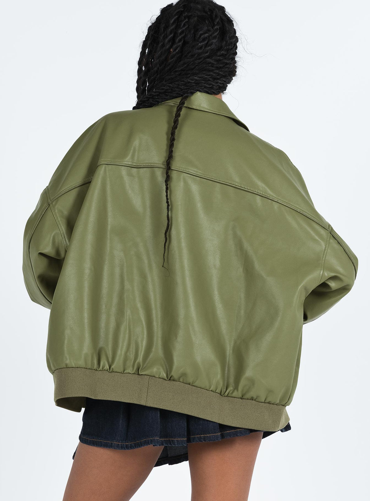 Goldsmith Faux Leather Bomber Jacket Green