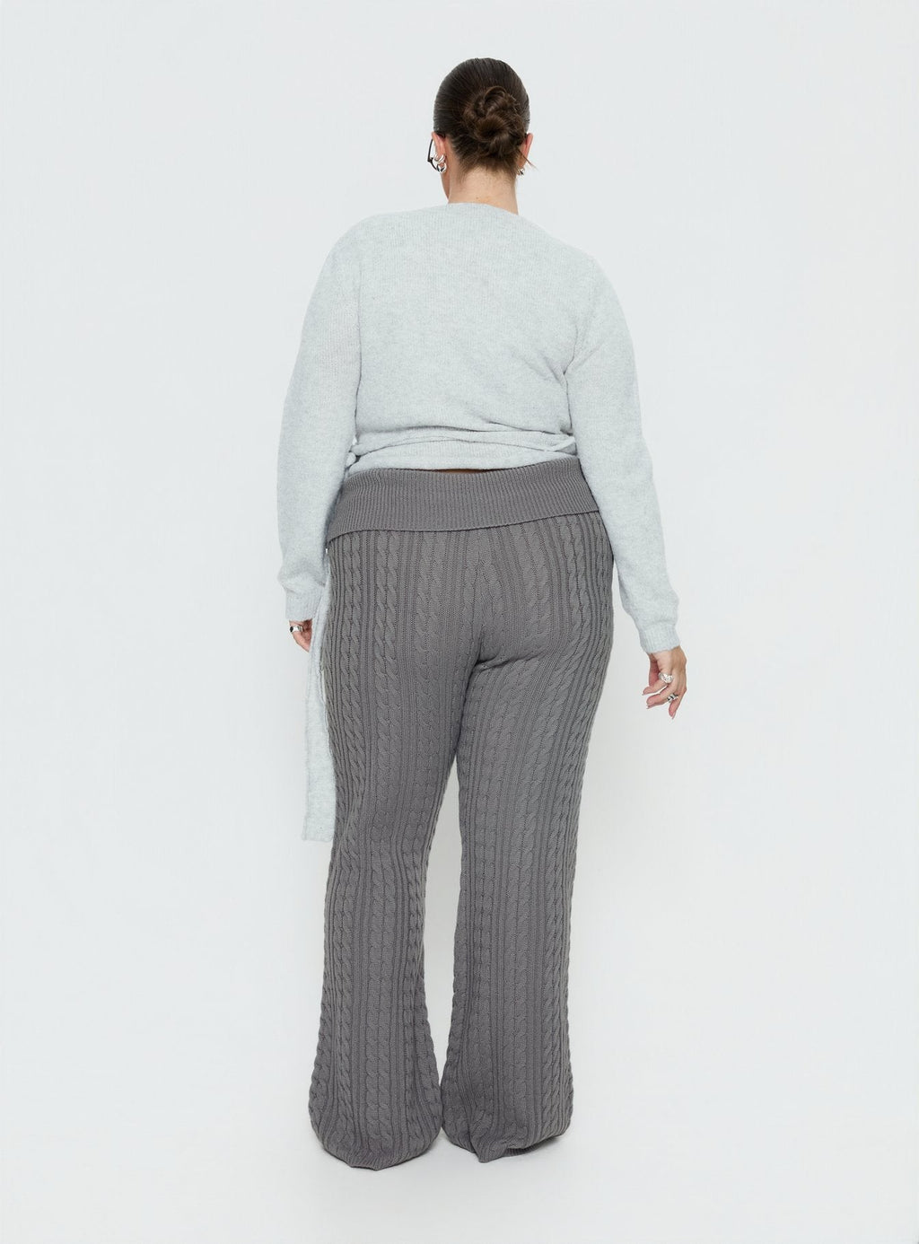 Baleigh Cable Knit Foldover Pants Grey Curve