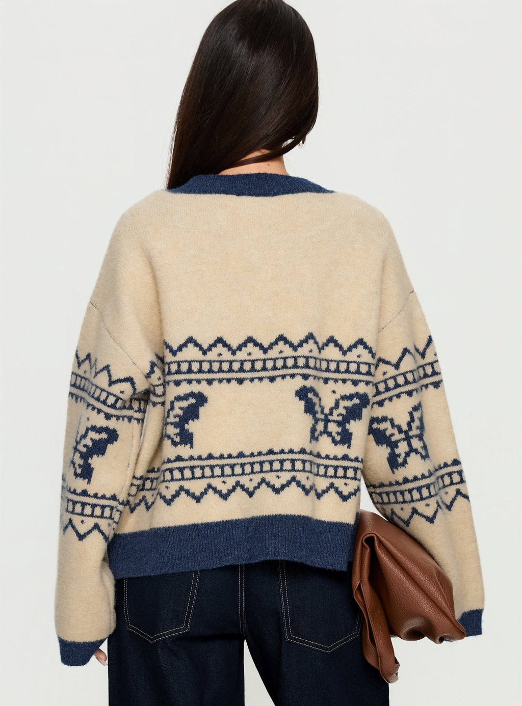 Wynoni Alpine Knit Cardigan Beige / Navy