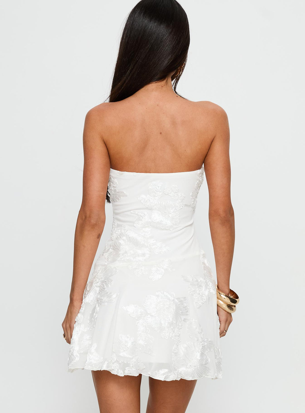Meadow of Dreams Strapless Mini Dress White Floral Burnout