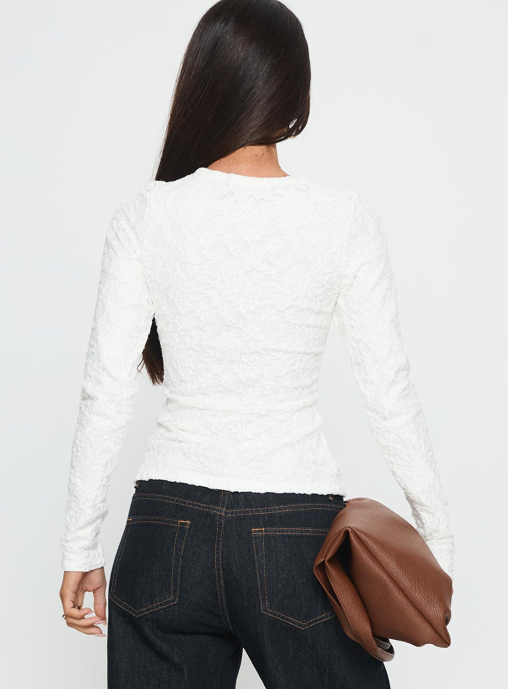 Passoni Long Sleeve Lace Top White