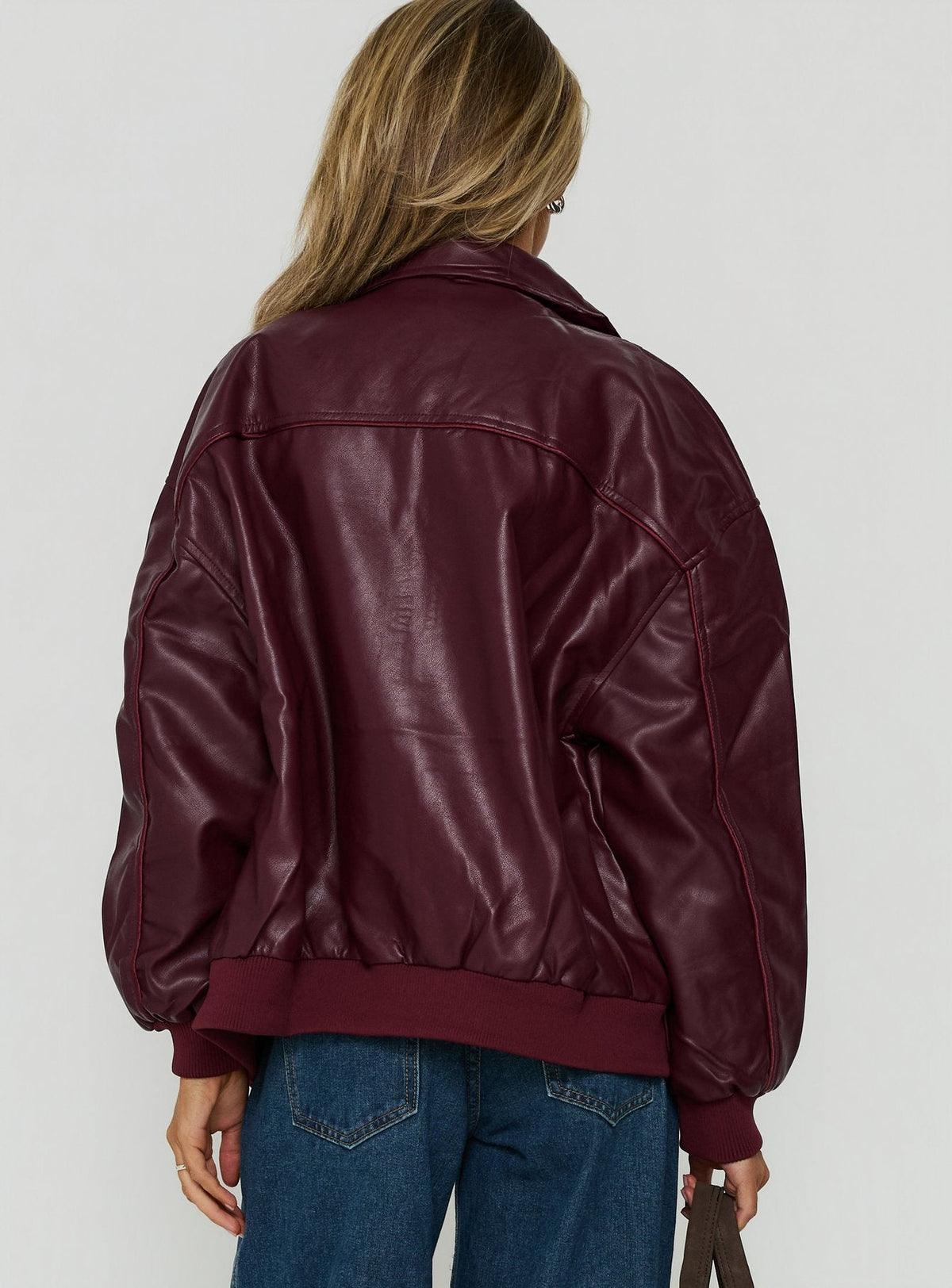 Goldsmith Faux Leather Bomber Jacket Burgundy