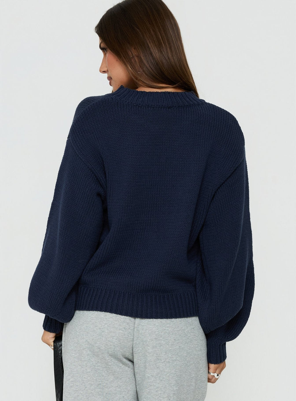 Harmony Balloon Sleeve Knit Sweater Navy