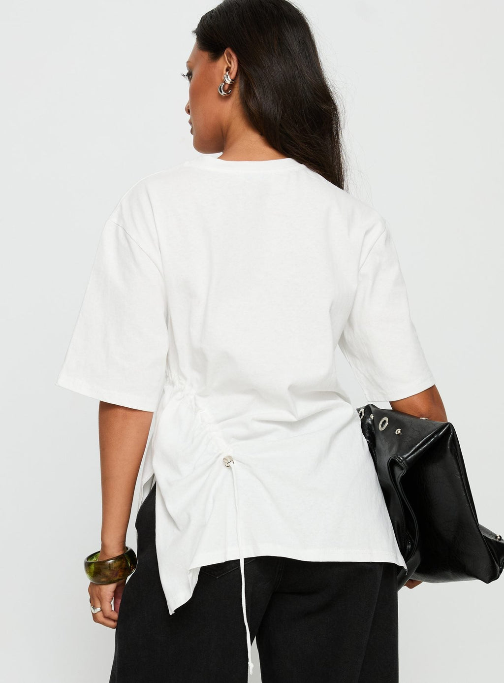 Agnessa Ruched Detail Oversized Tee White