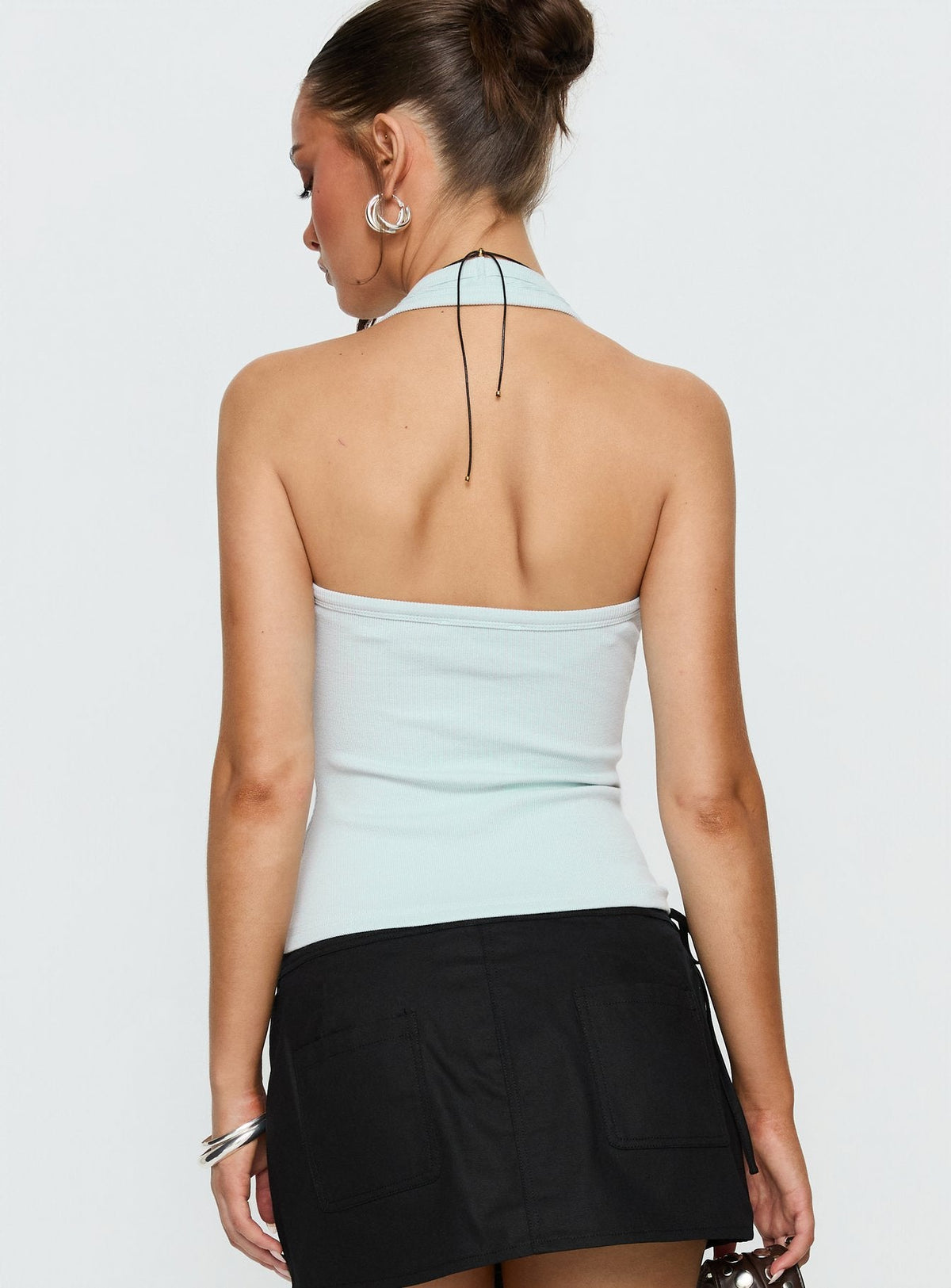 Baseline Scoop Halter Rib Tank Icy Blue
