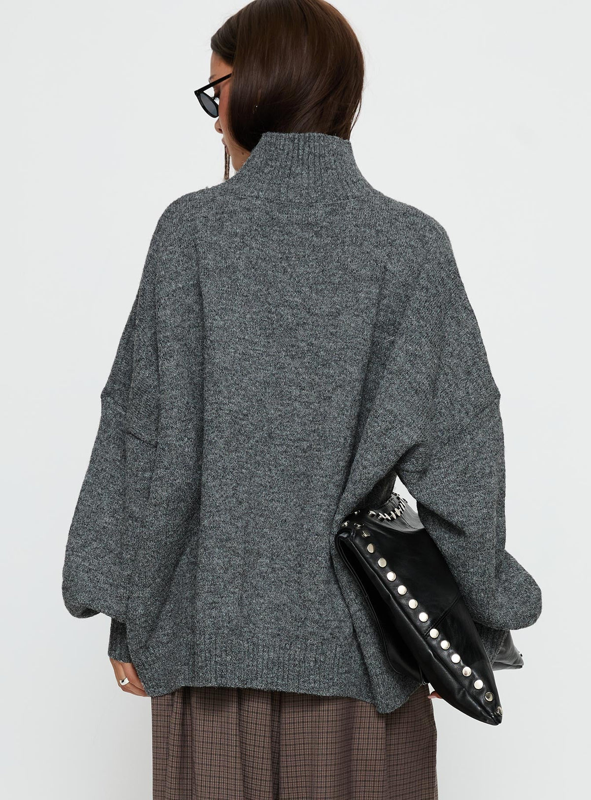 Patrizia Funnel Neck Knit Sweater Grey