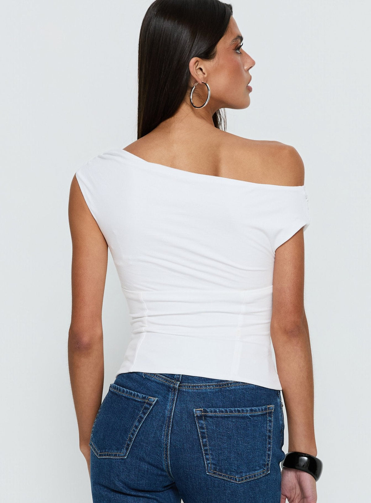 Aidyn Gathered One Shoulder Top White