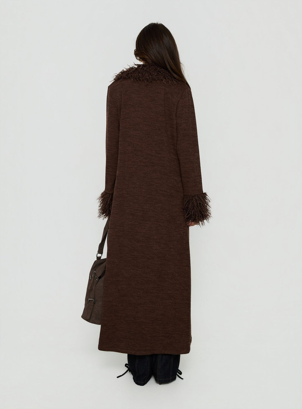 Marriah Longline Faux Fur Trim Cardigan Chocolate