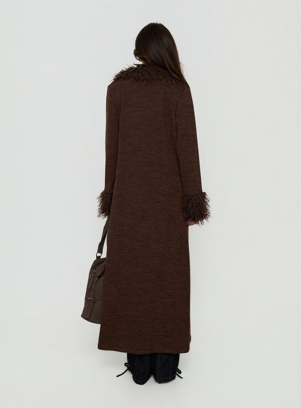 Marriah Longline Faux Fur Trim Cardigan Chocolate