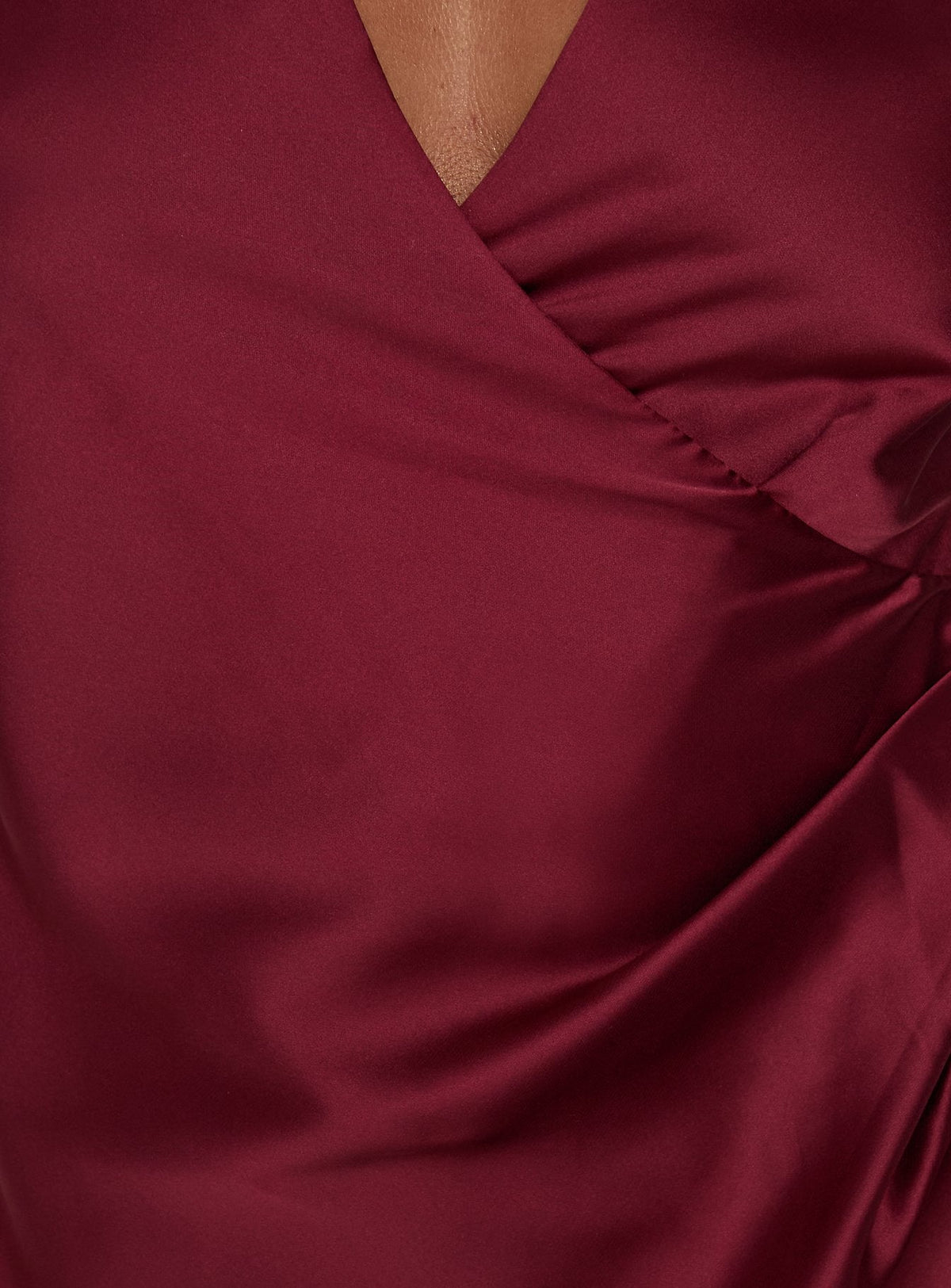 Landree Wrap Halter Satin Mini Dress Burgundy