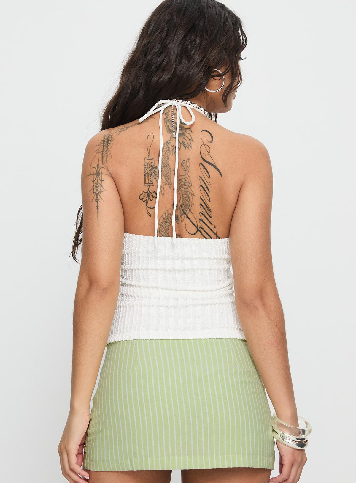 Vibe Check Bead Detail Cross Front Top White