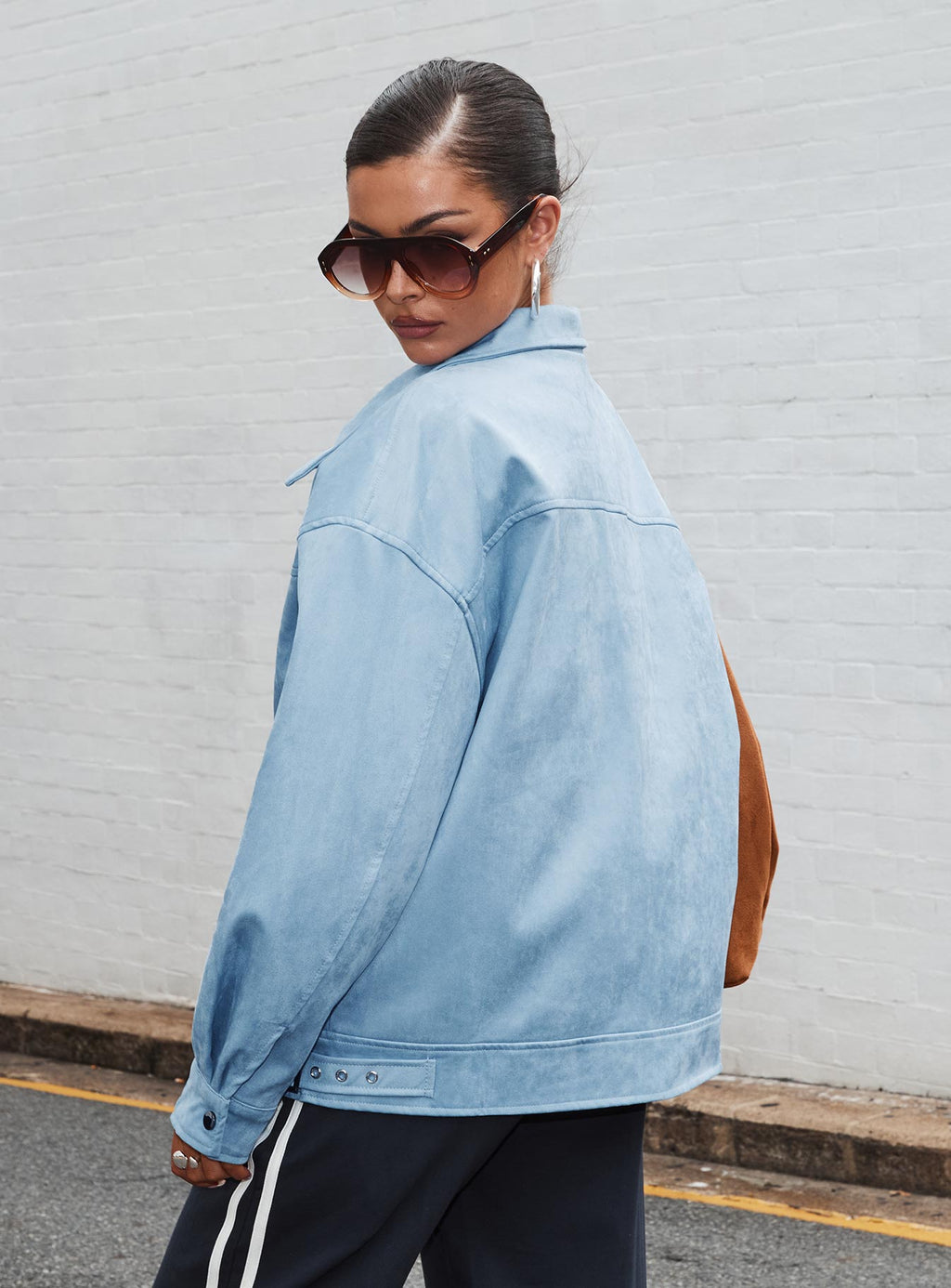Goldsmith Faux Suede Bomber Jacket Blue