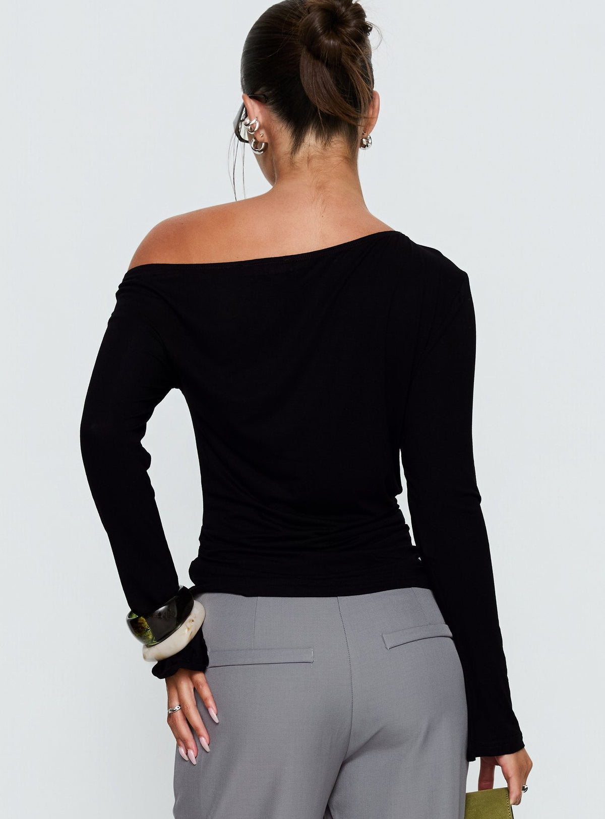 Get Home Safe One Shoulder Long Sleeve Top Black