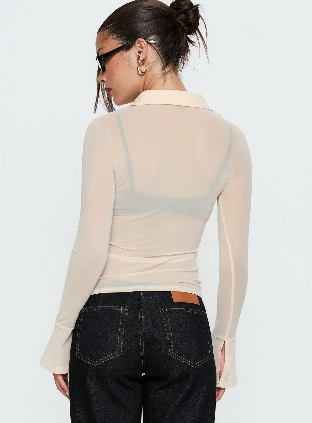 Two Of Us Sheer Long Sleeve Top Cream