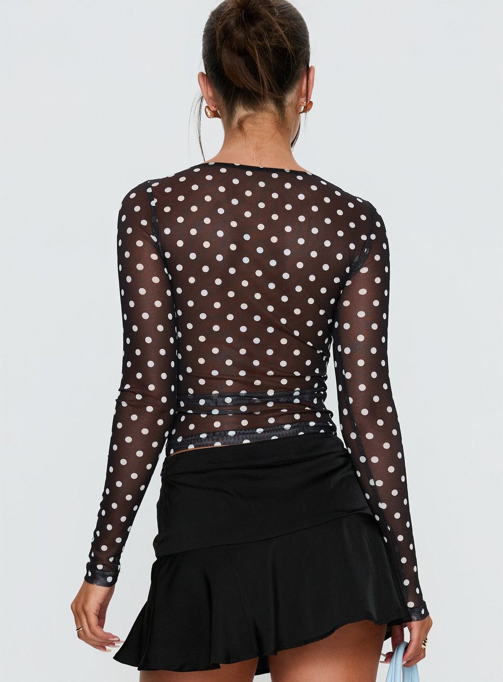 Rosenda Mesh Long Sleeve Top Black / White Polka