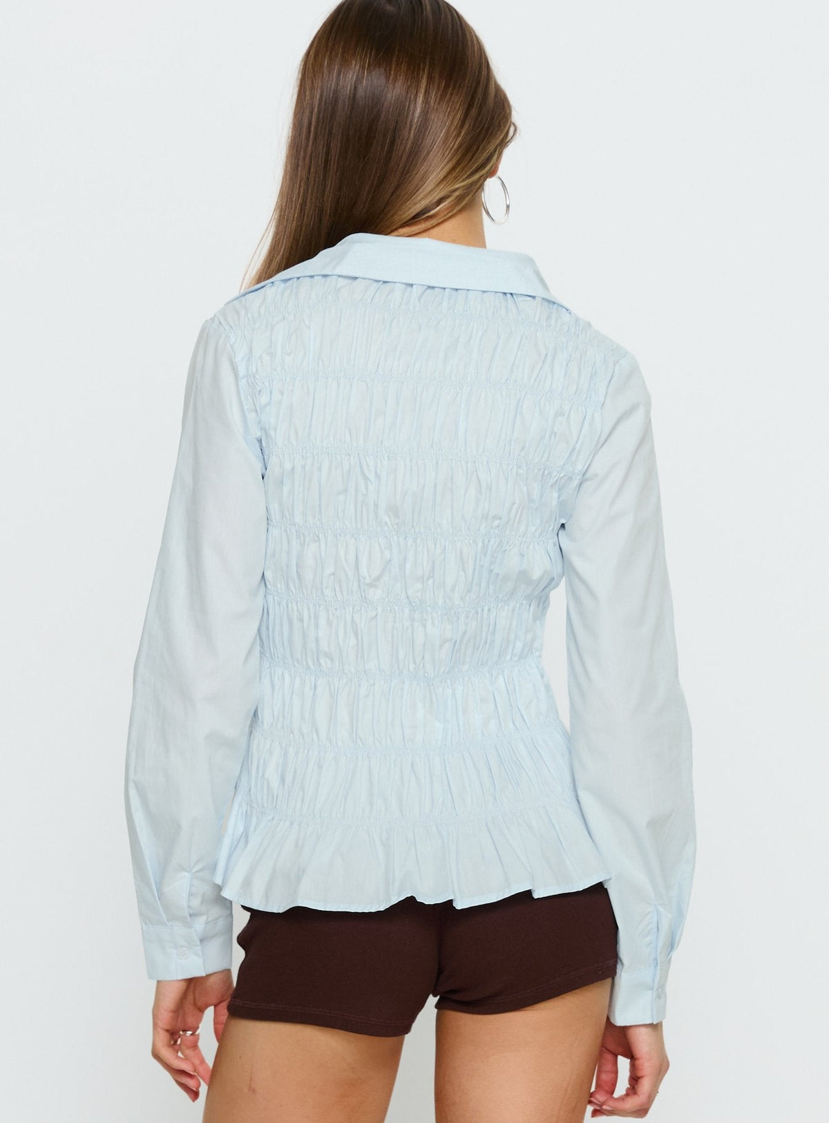 Cultivate Shirred Long Sleeve Top Blue
