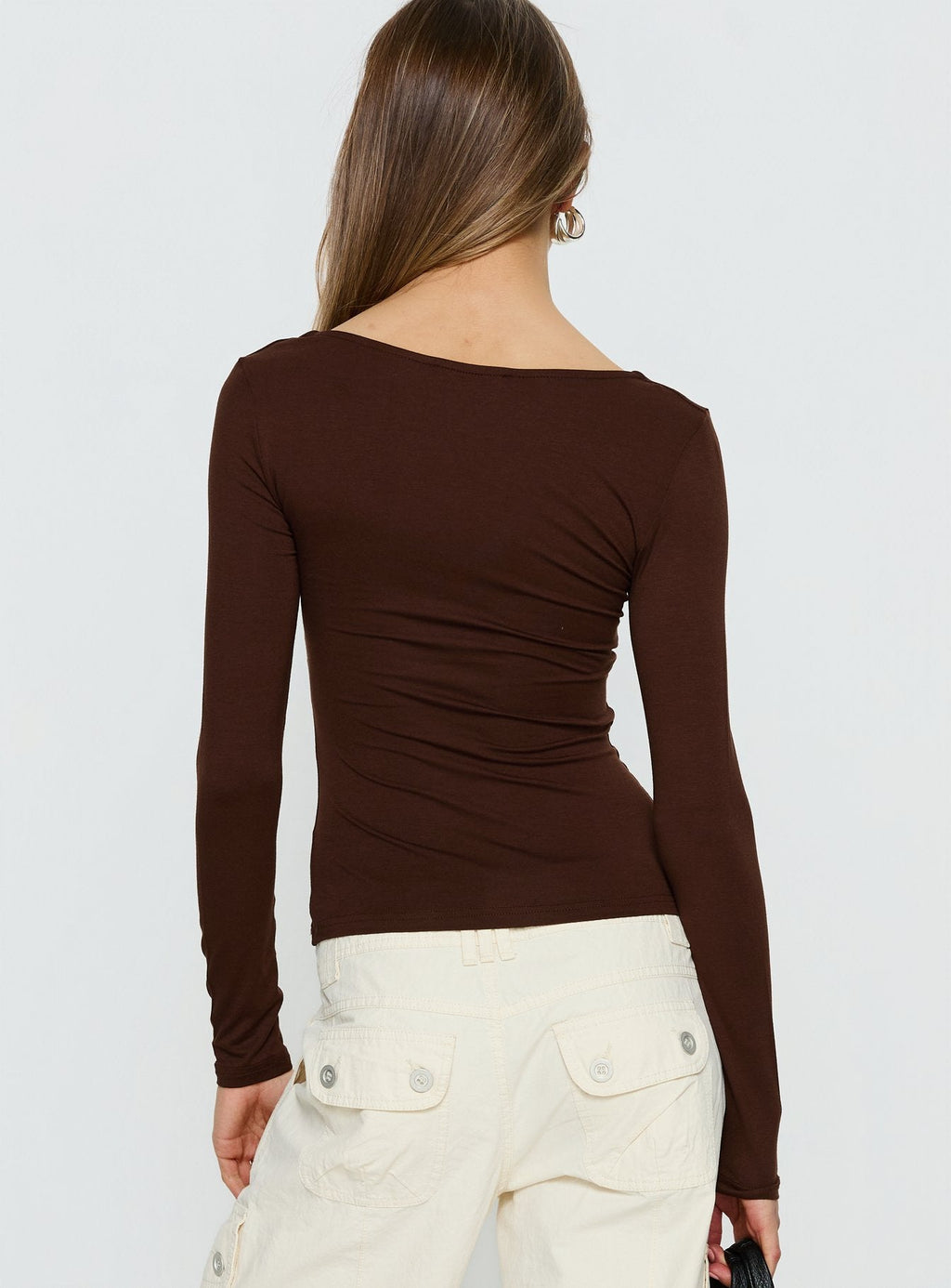 Serelle Long Sleeve Bust Detail Top Chocolate