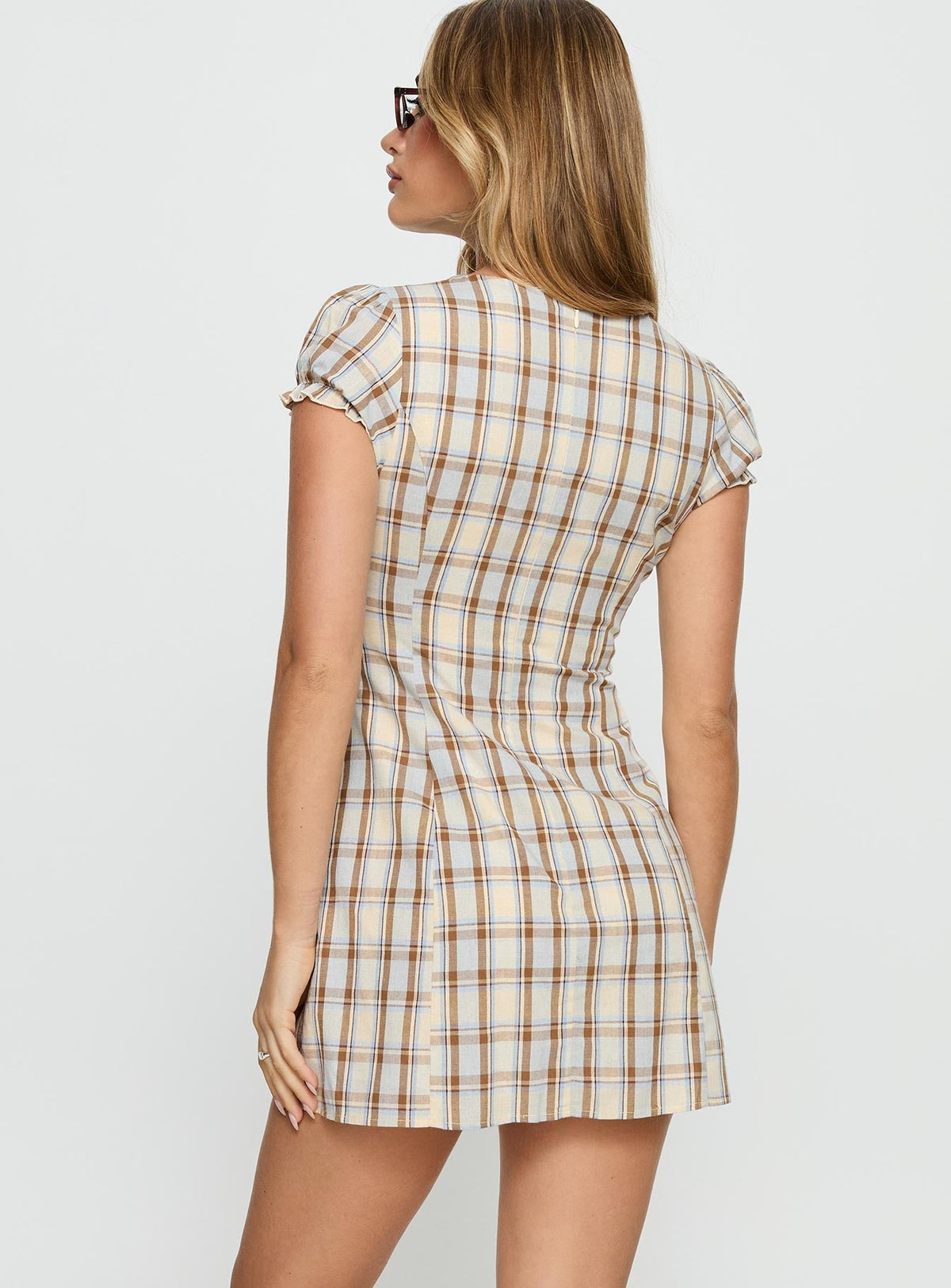Mystee Plunge Neck Playsuit Blue Check