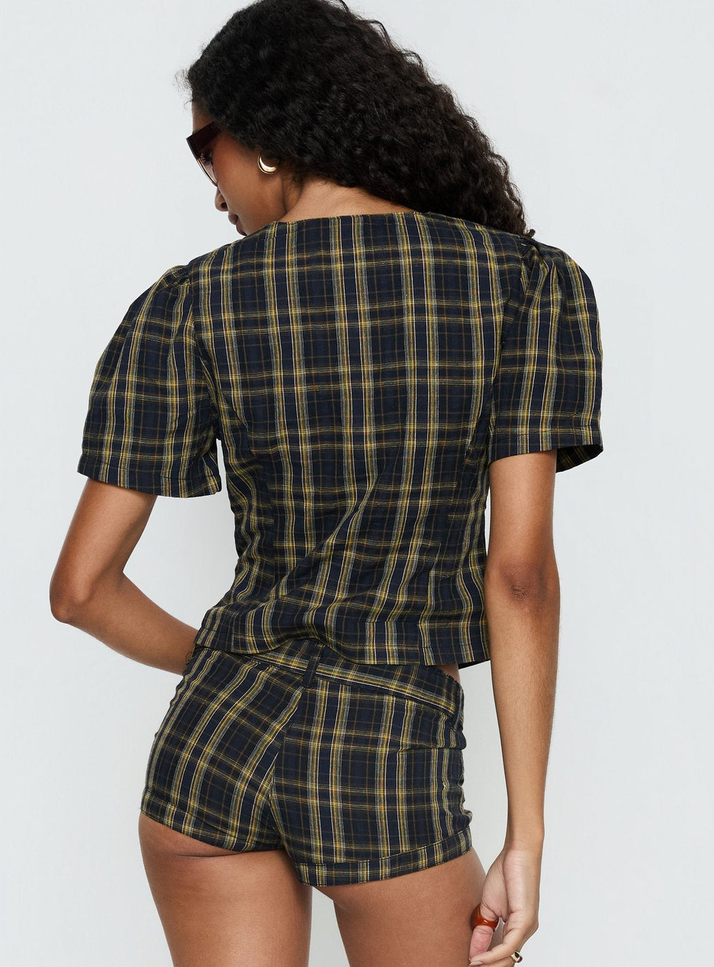 Femme Blouse Top Navy / Lemon Plaid