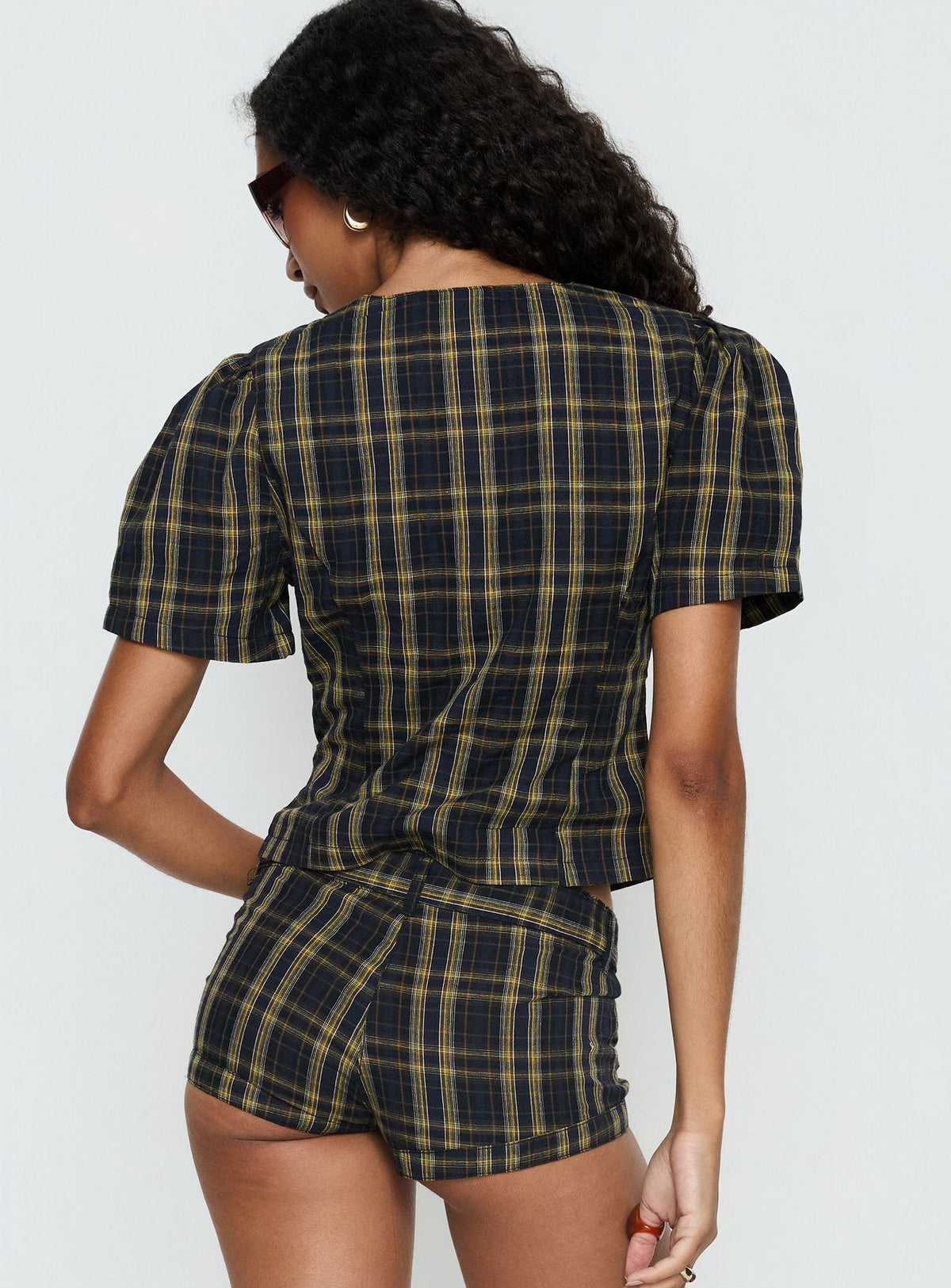 Femme Blouse Top Navy / Lemon Plaid