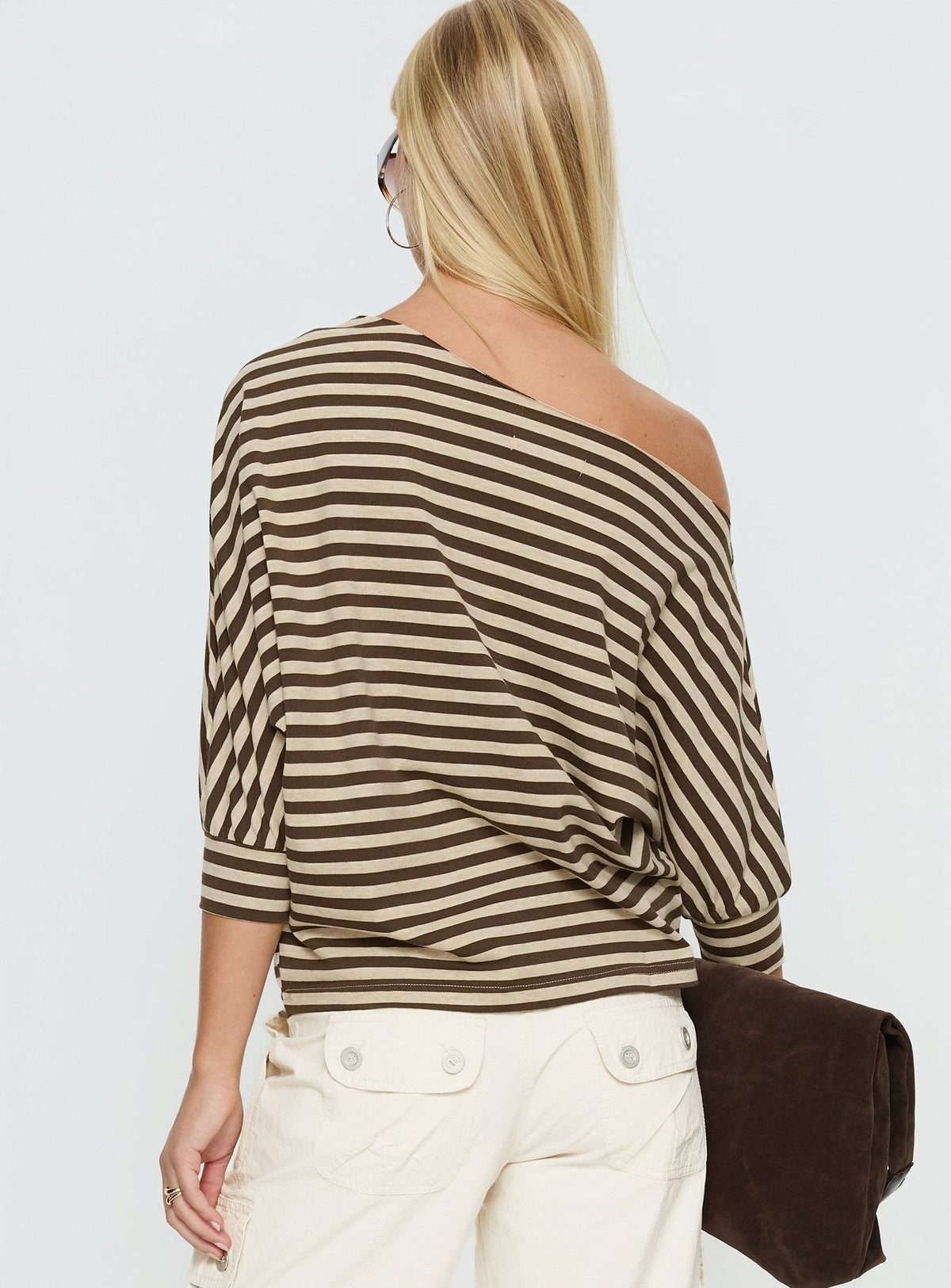 Keyes 3/4 Sleeve Off Shoulder Top Multi Stripe