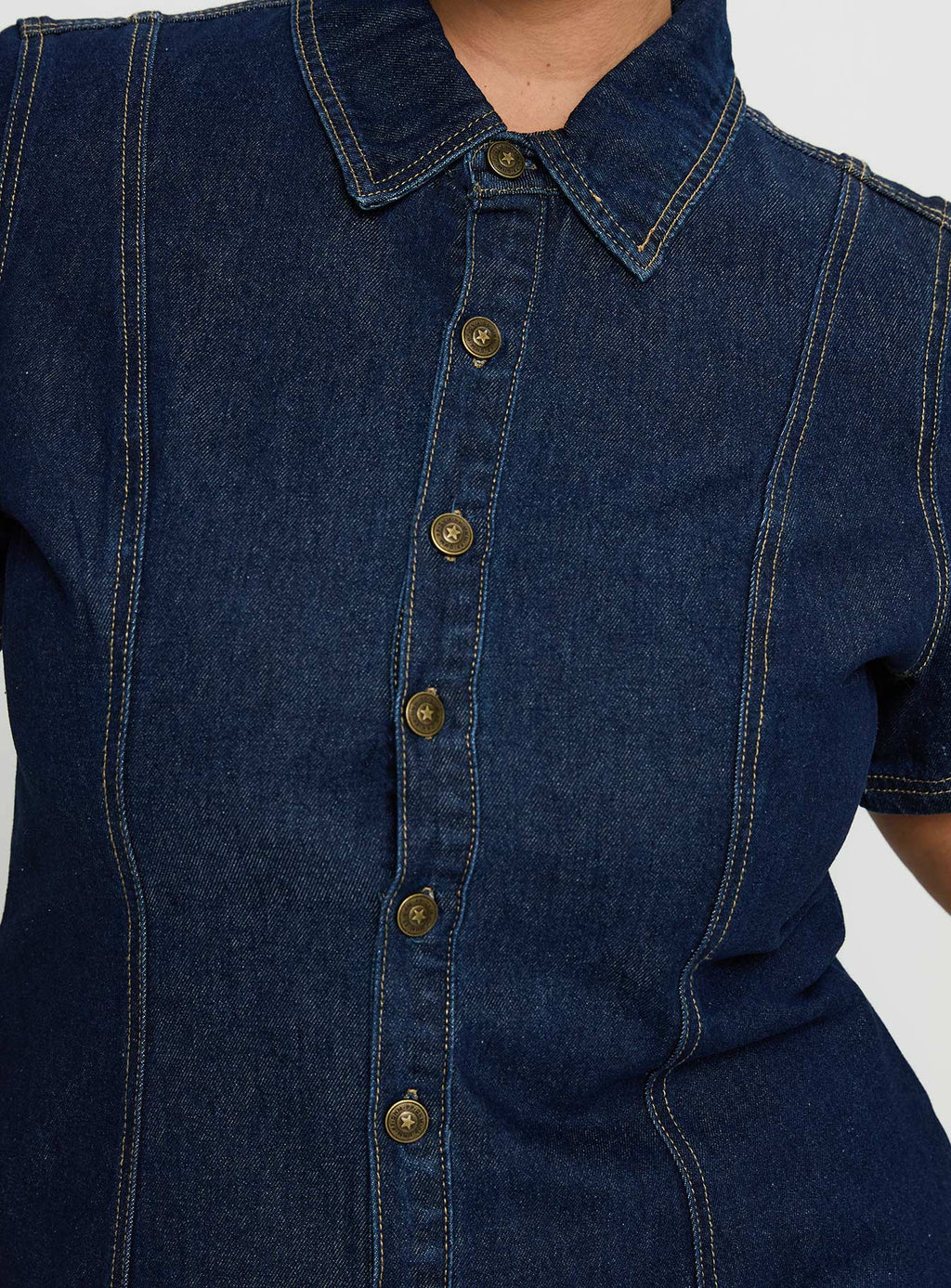 Perception Denim Mini Dress Mid Wash Curve