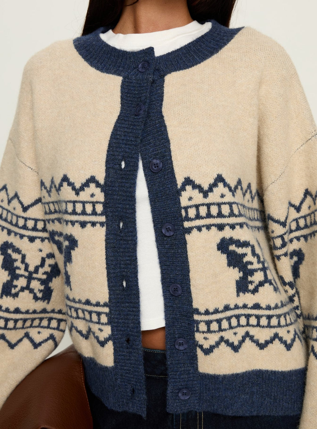 Wynoni Alpine Knit Cardigan Beige / Navy