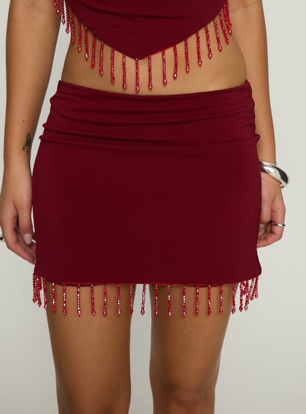 Ginah Bead Tassel Mini Skirt Red