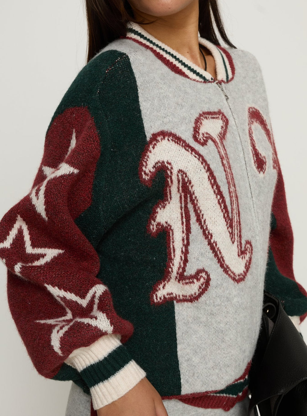 Brandyce Graphic Knit Jacket Grey / Red