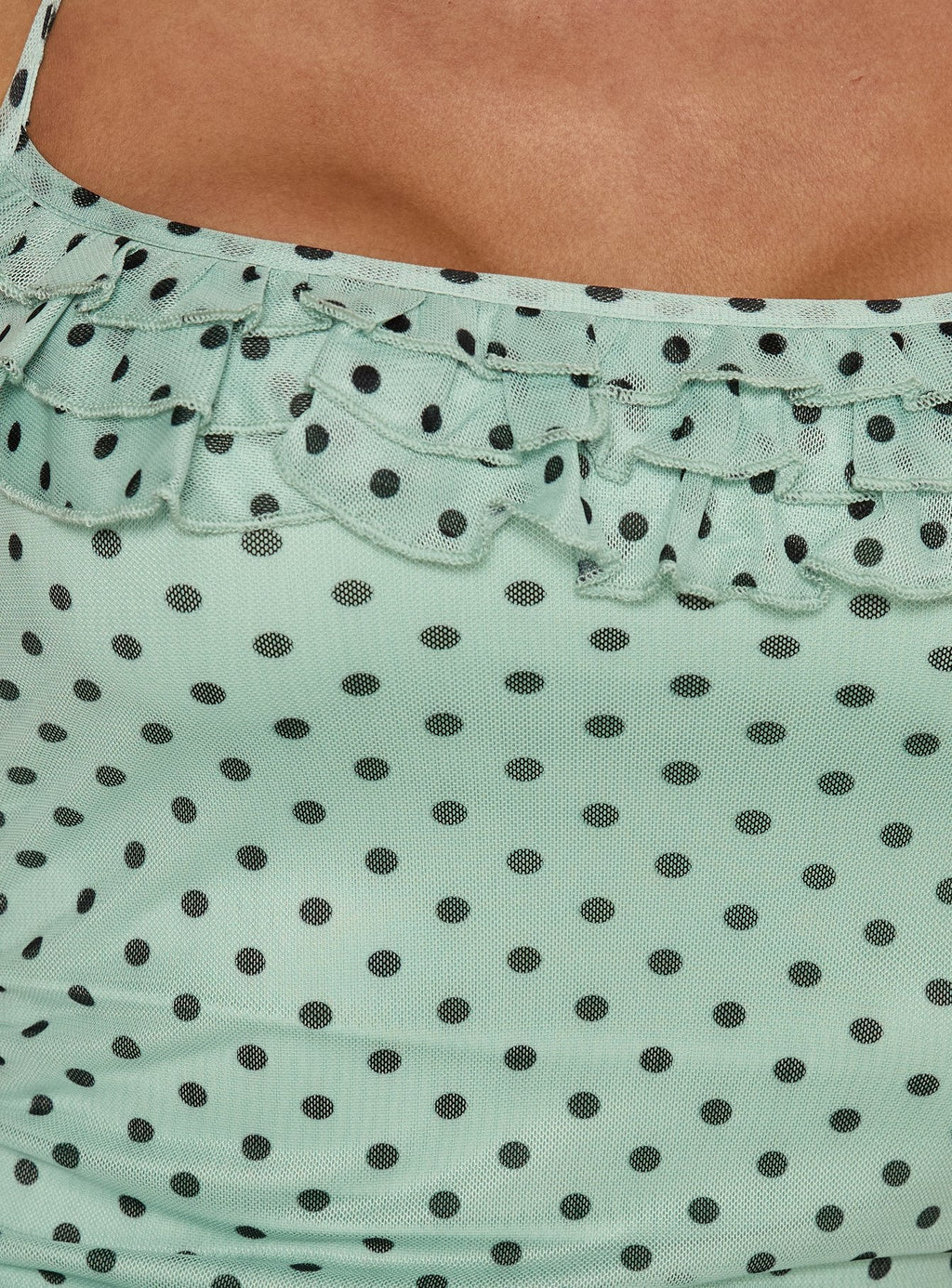 Days Of Summer Ruffle Top Mint Polka