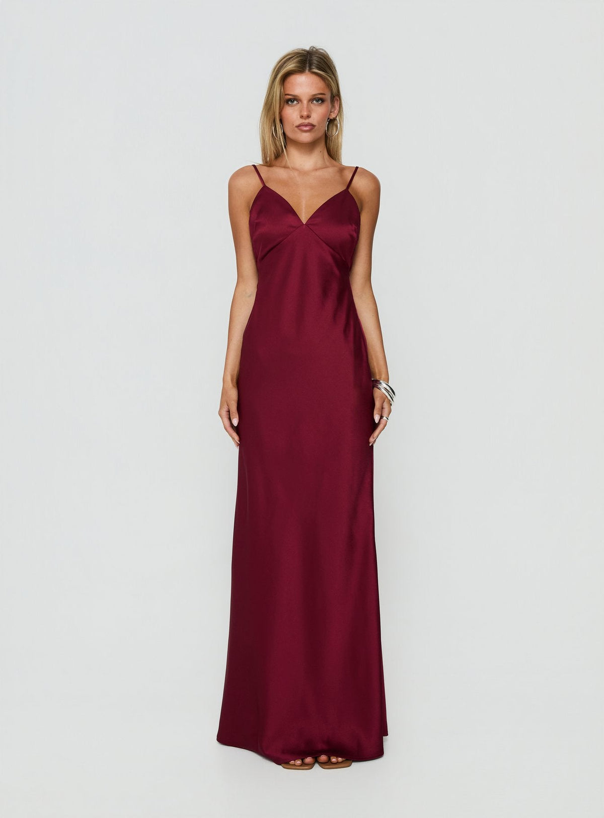 Flip A Switch Satin Lace Slip Maxi Dress Burgundy