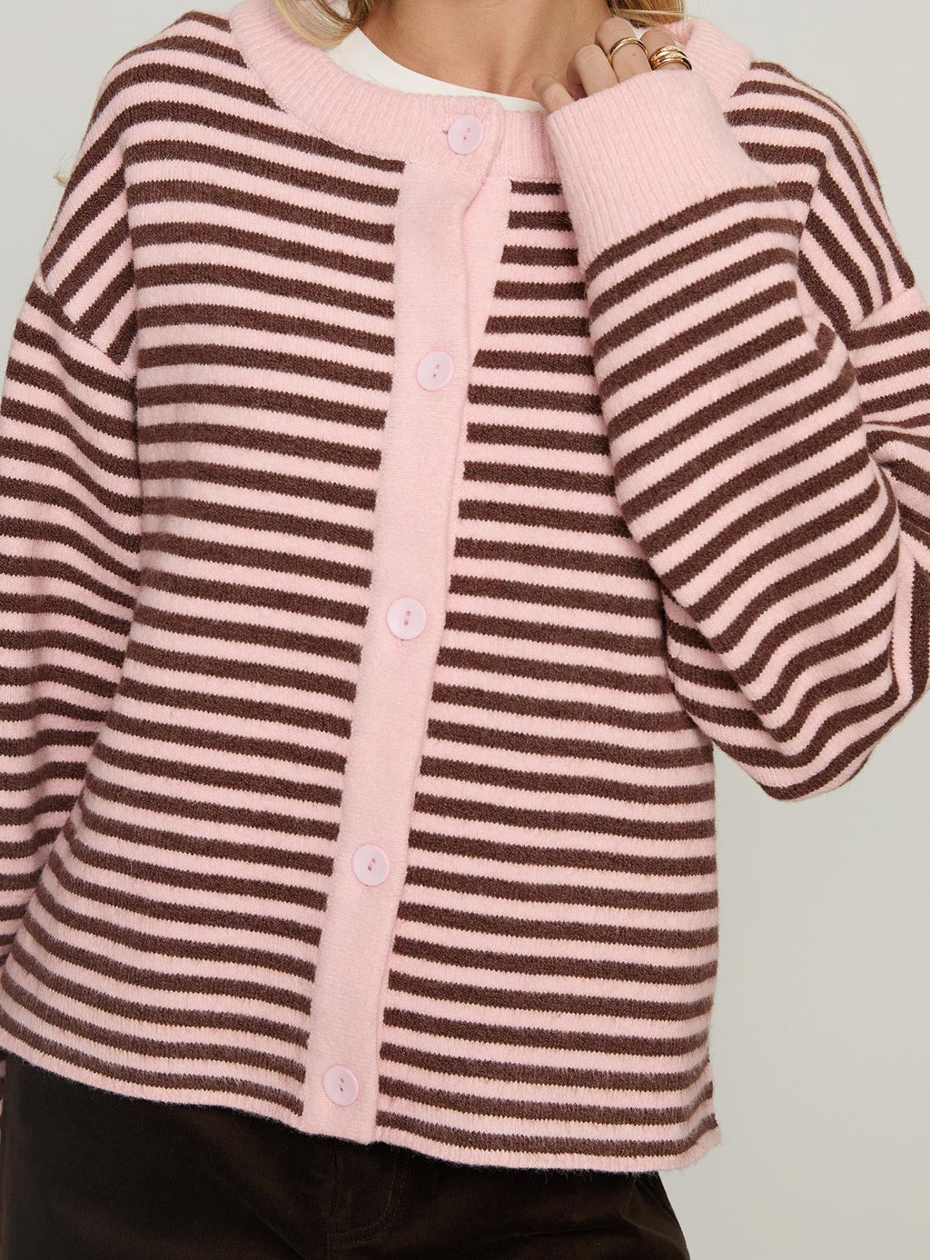 Darnelle Button Up Knit Cardigan Pink Stripe