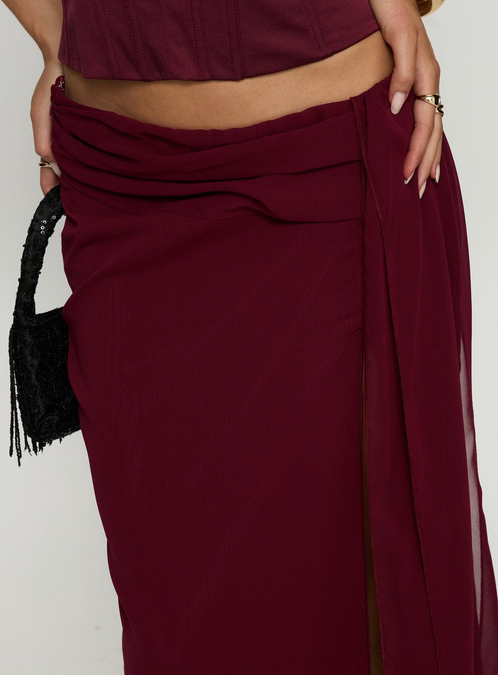Hollian Draped Maxi Skirt Wine
