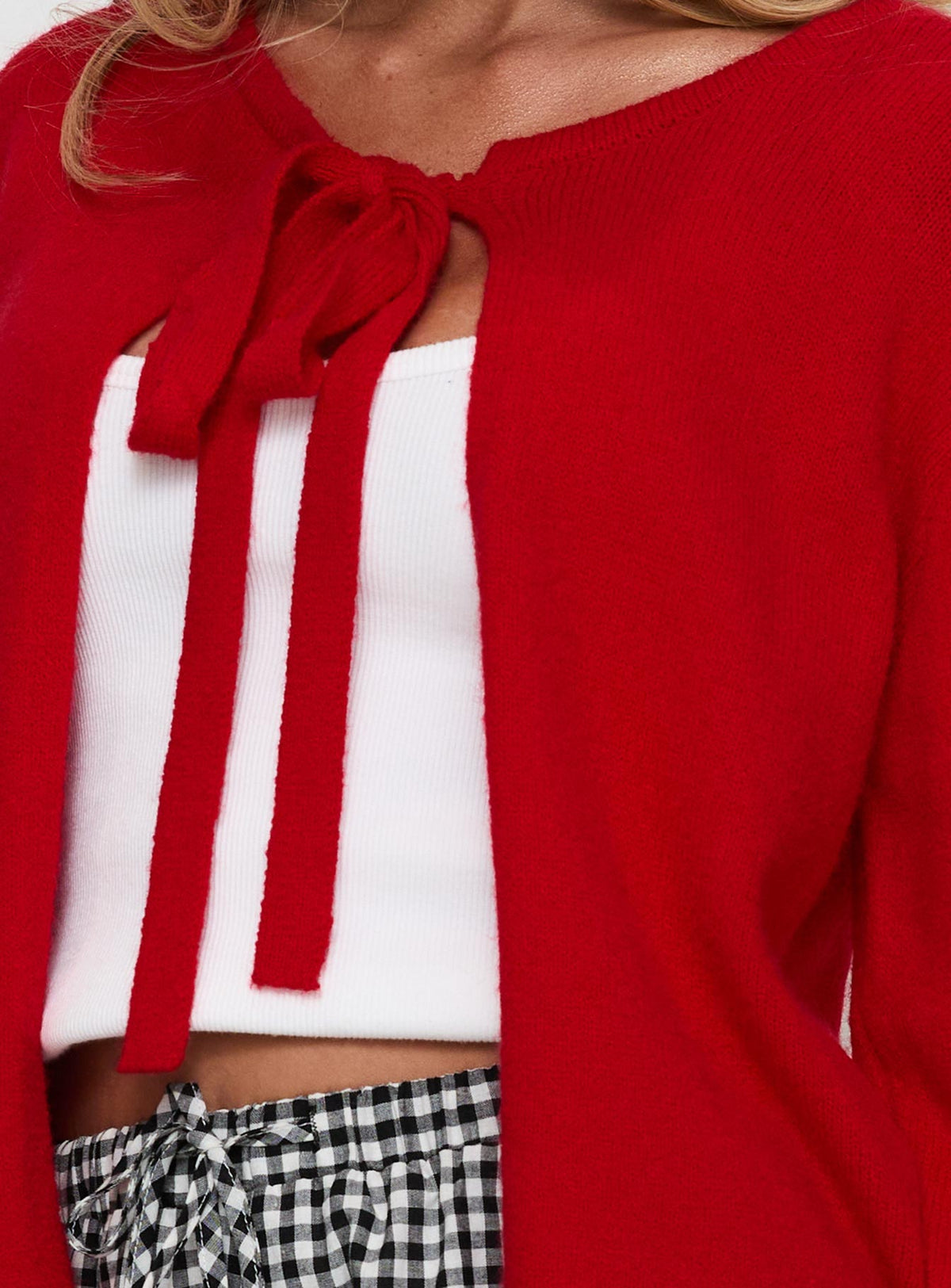 Norine Tie Up Knit Sweater Red