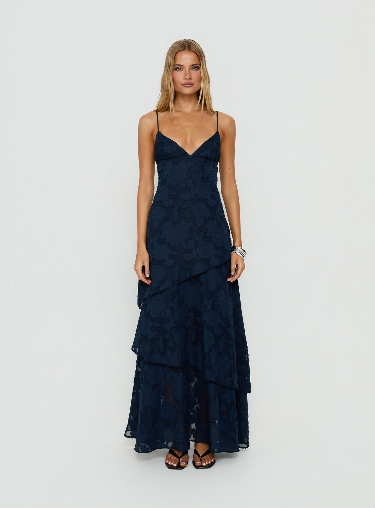 Lyricah Tiered Tie Back Maxi Dress Navy