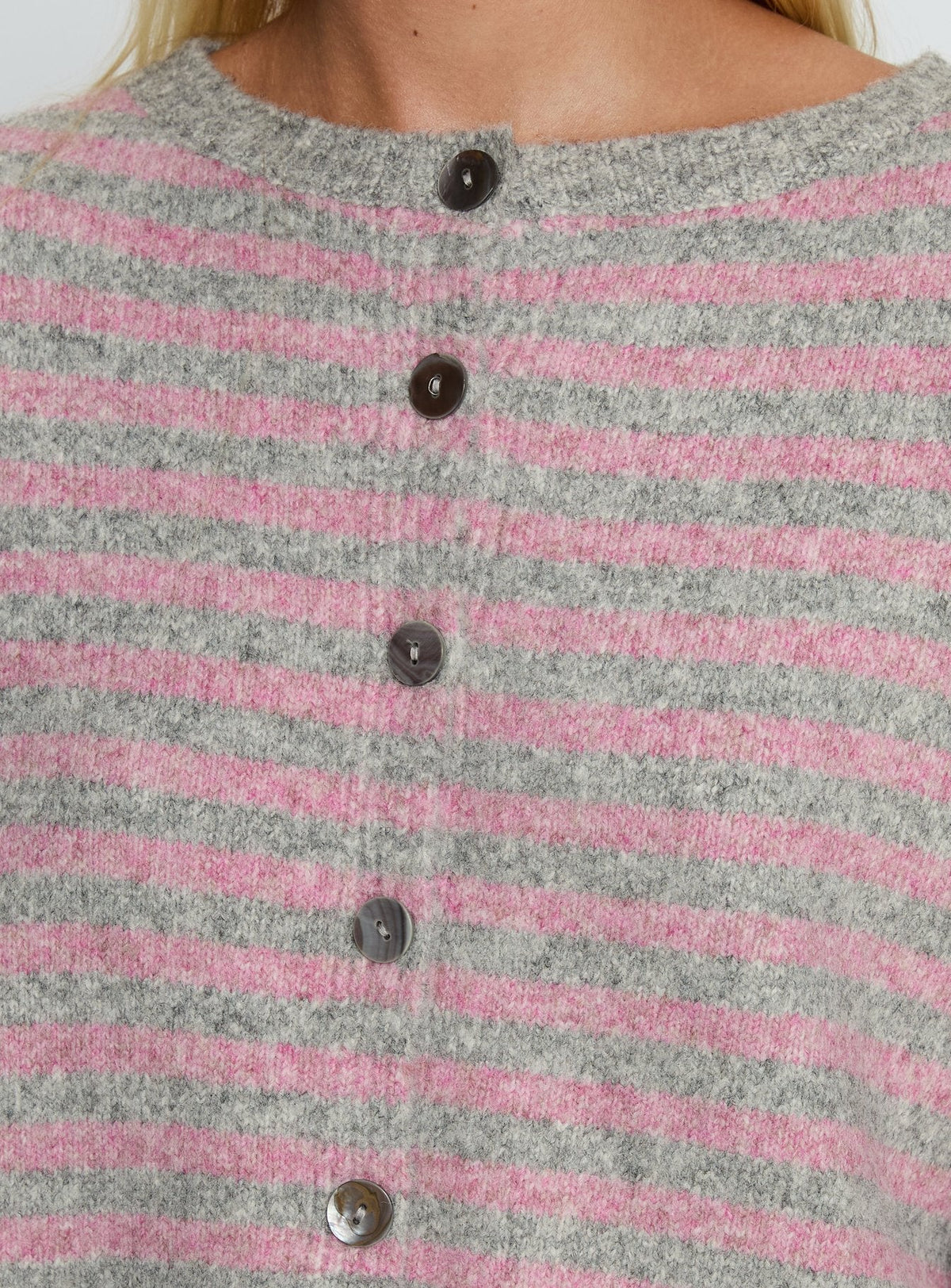 Raynna Button Up Cardigan Pink / Grey Stripe