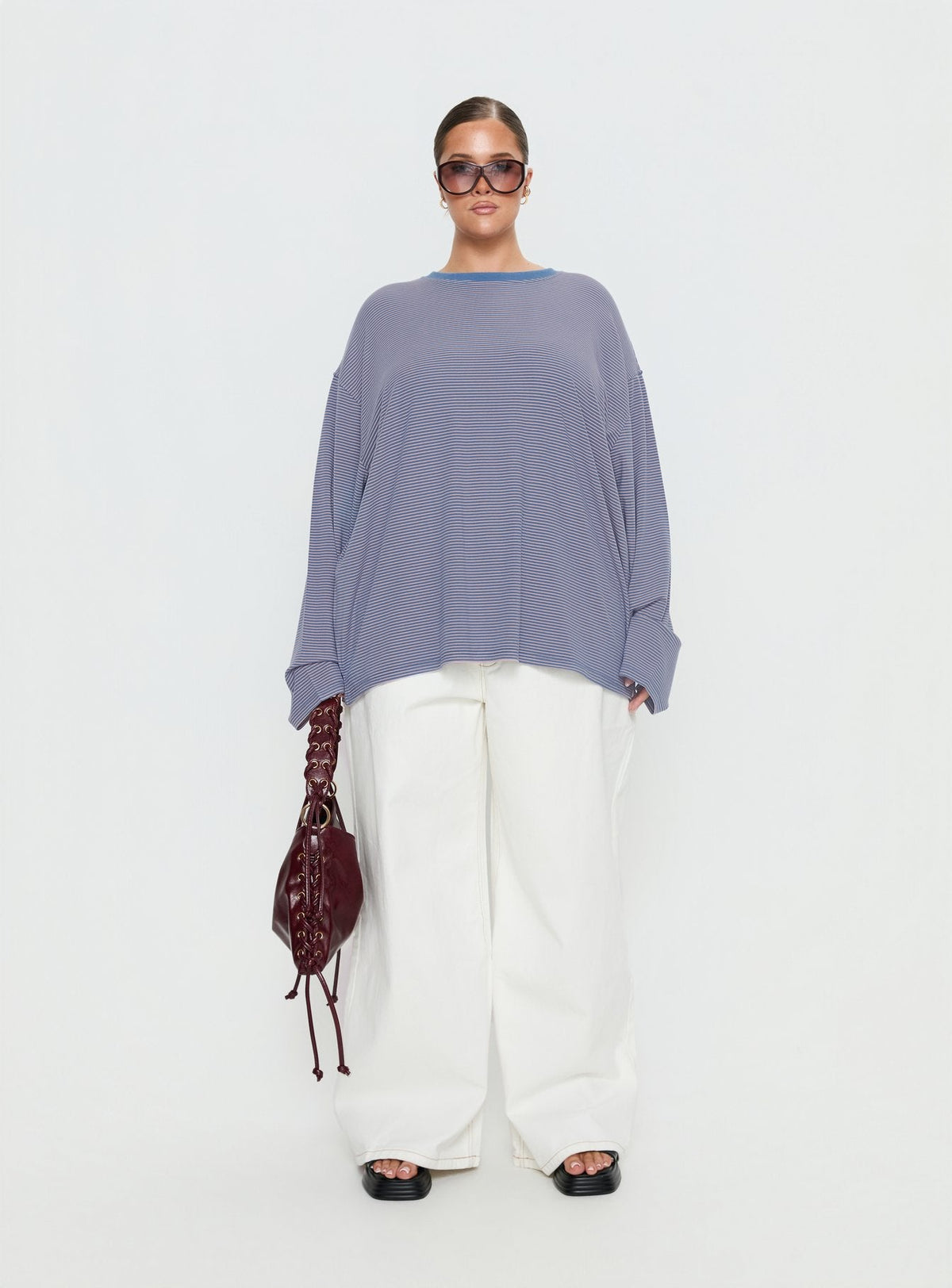 Marlah Long Sleeve Top Blue Stripe Curve