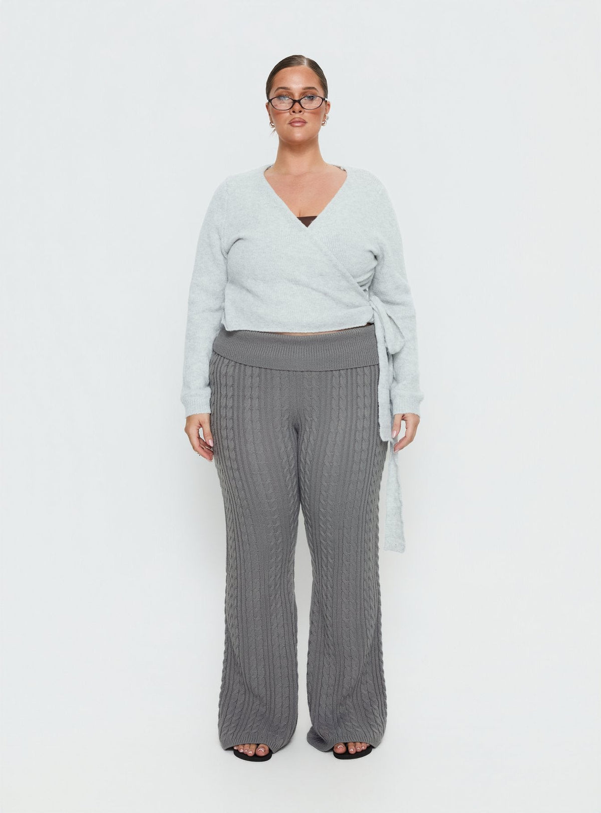 Tonee Wrap Knit Cardigan Grey Curve