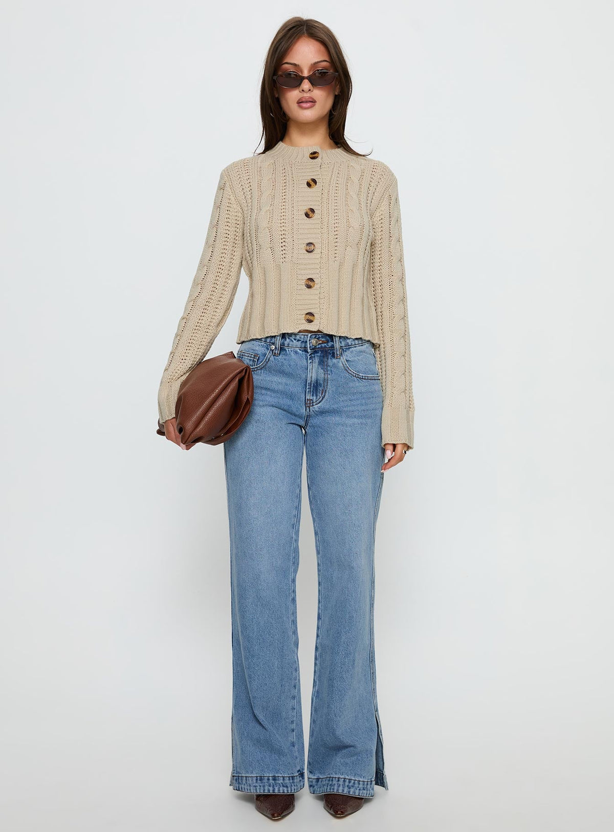 Donielle Cable Knit Cardigan Beige