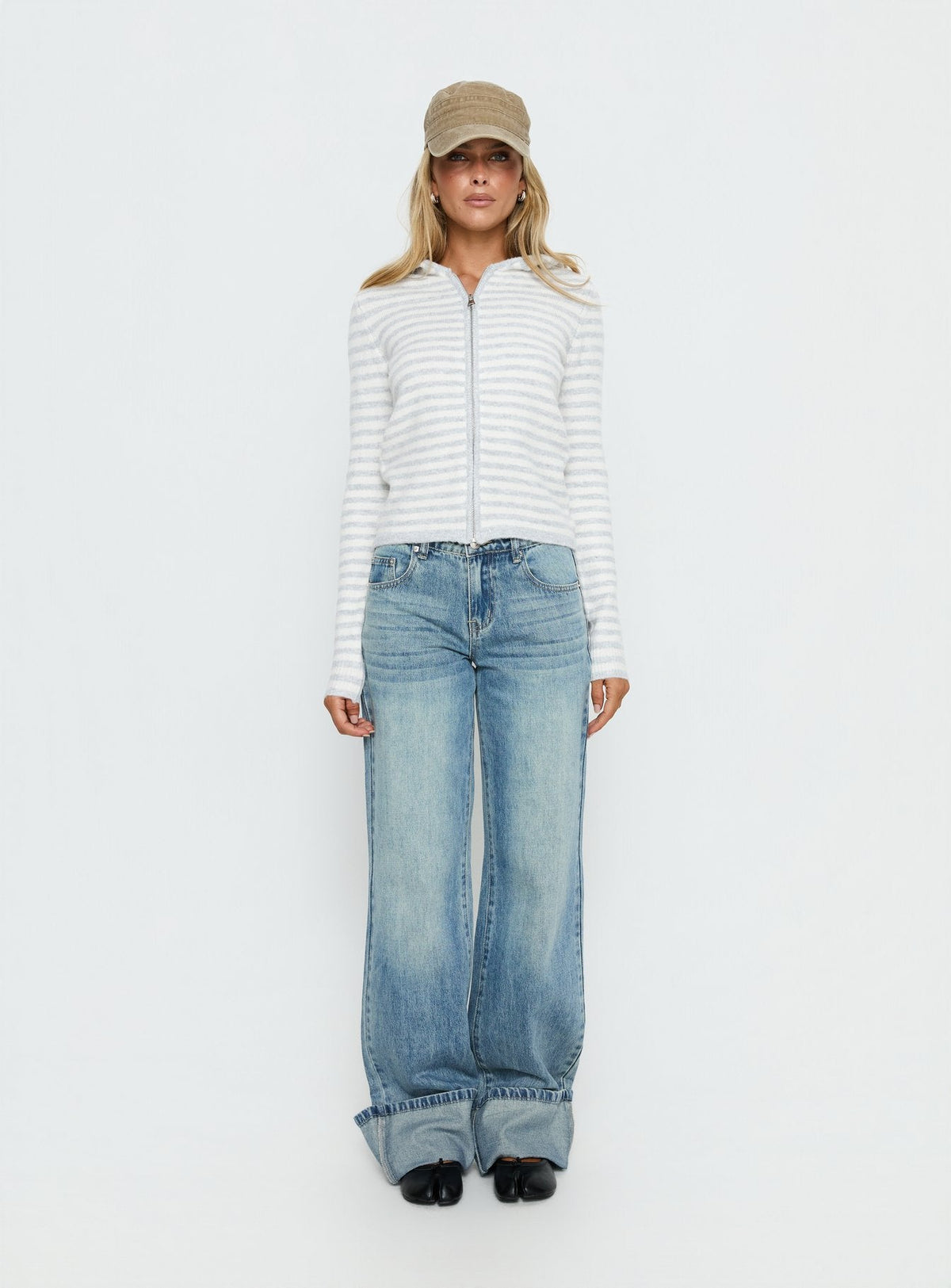Superstars Zip Through Hoodie Grey / Cream Stripe