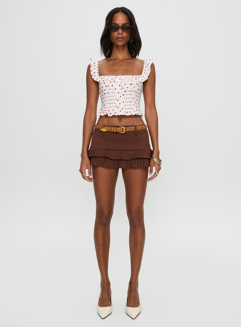 Isadoria Frill Top White / Red Polka