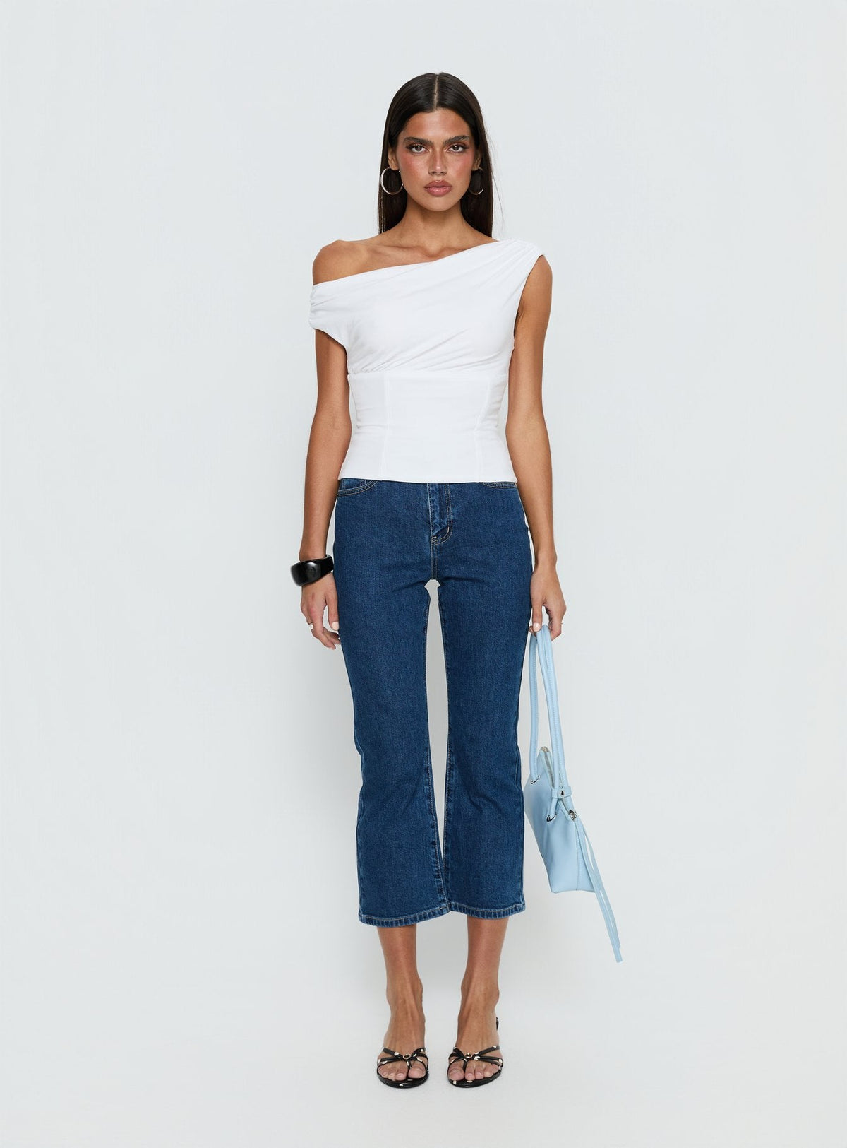 Cindee High Rise Cropped Jeans Mid Blue Wash