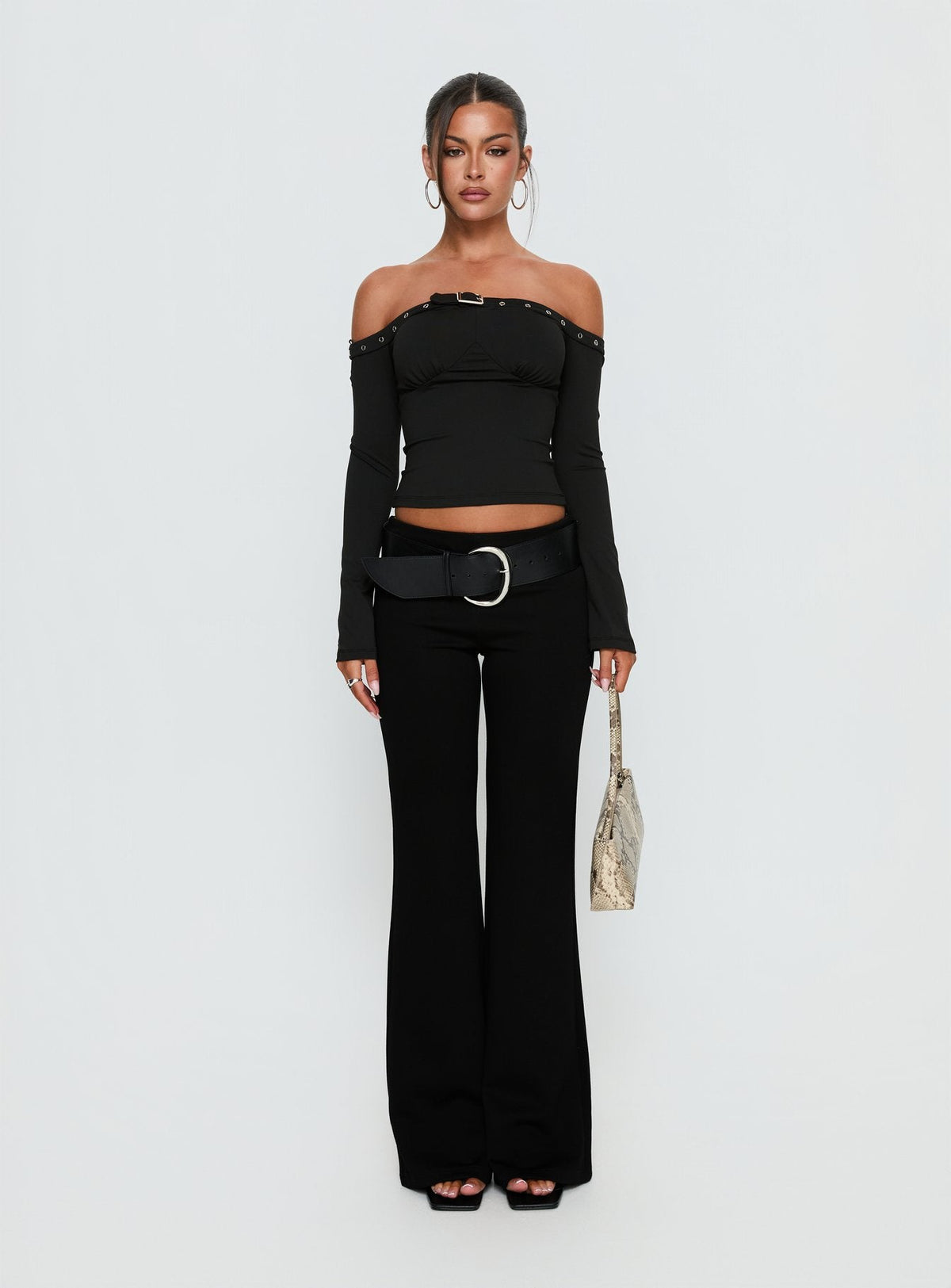 Mansa Off Shoulder Buckle Detail Top Black