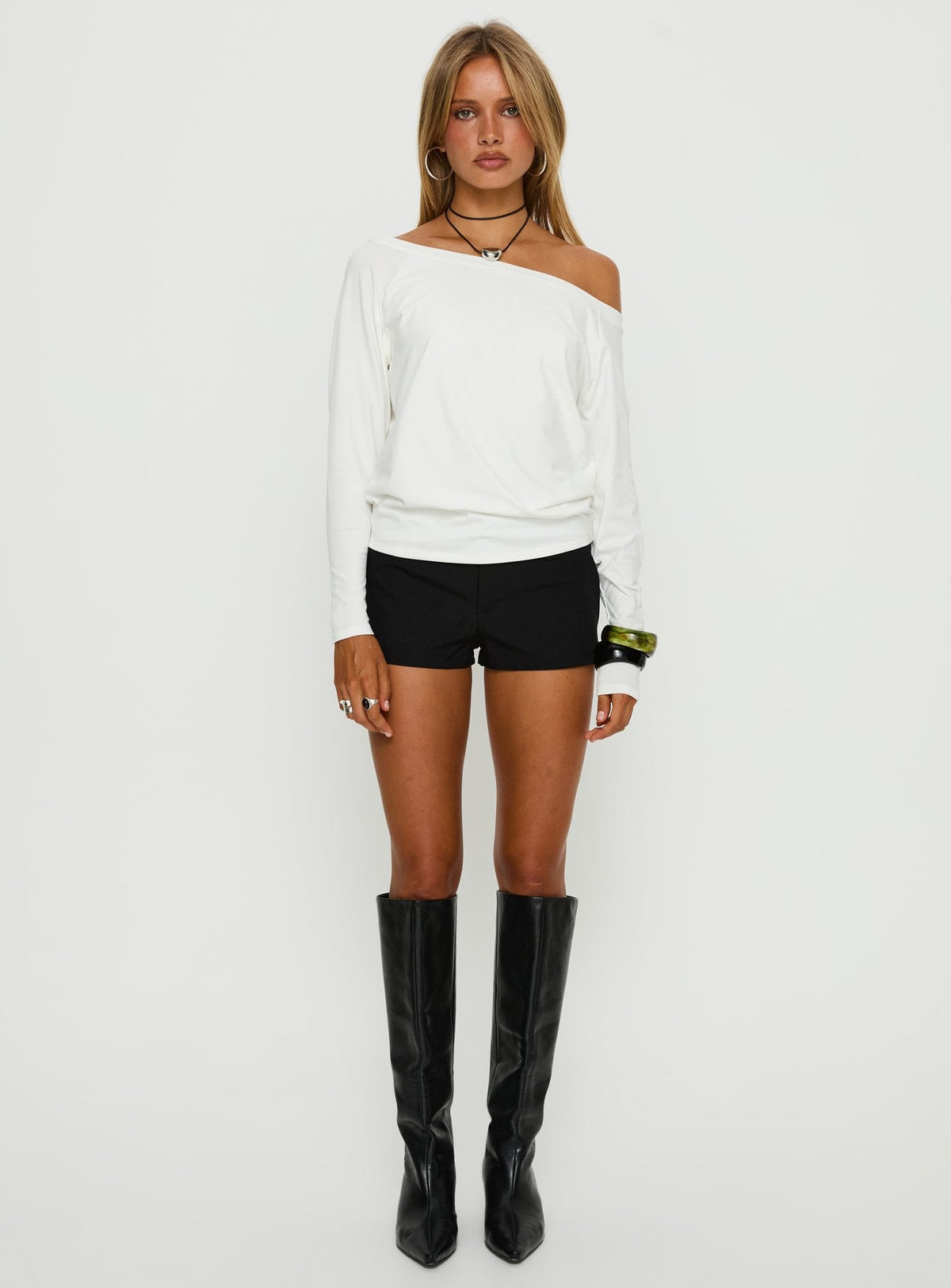 Icon Baby Off Shoulder Long Sleeve Top White