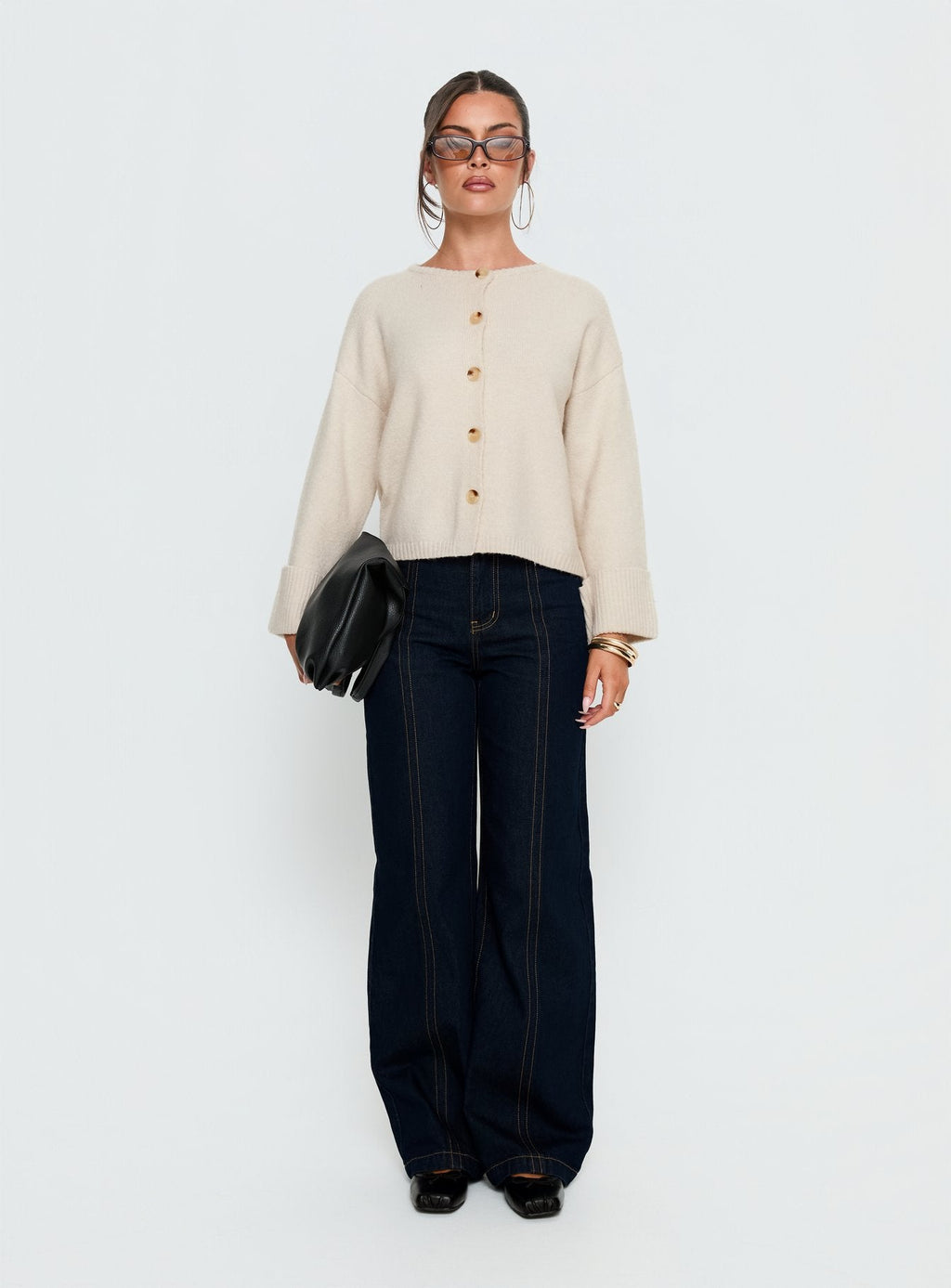 Shinead Cuffed Knit Cardigan White
