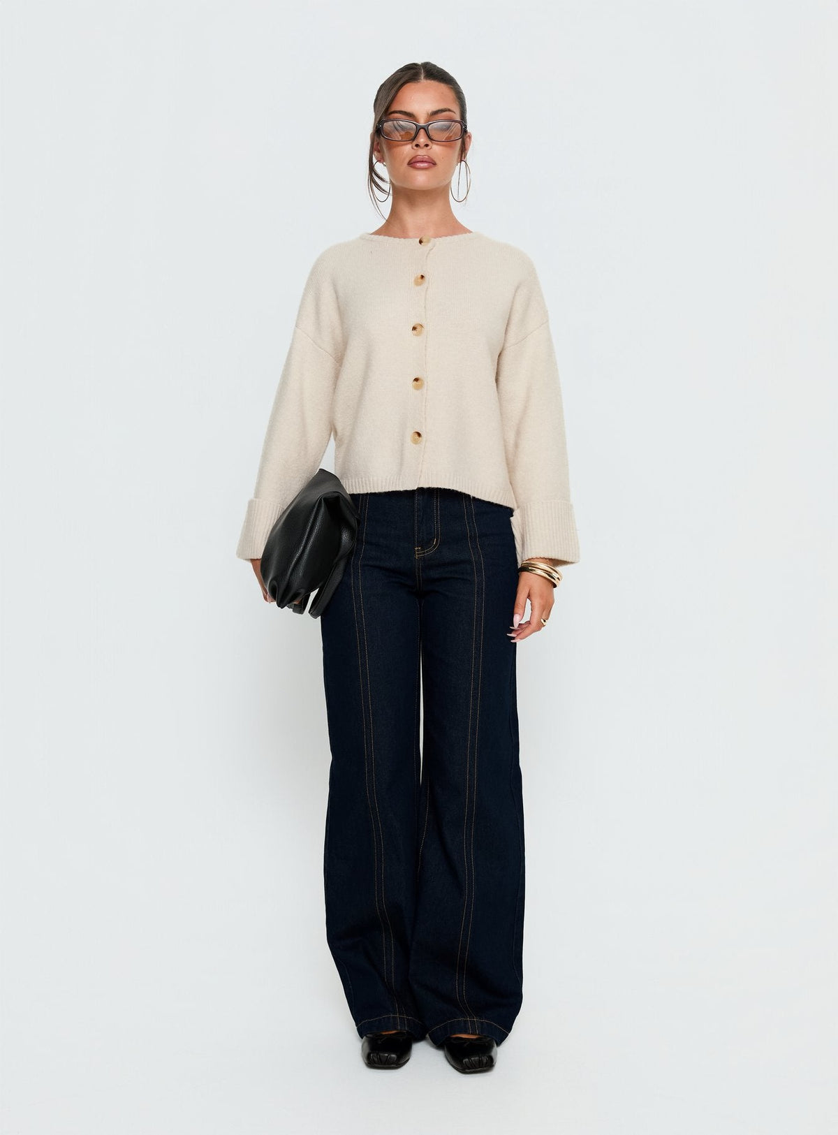 Shinead Cuffed Knit Cardigan White