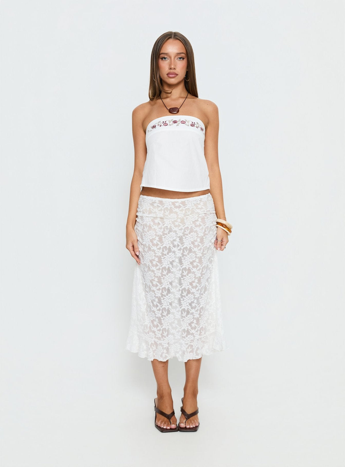 Ahera Floral Detail Strapless Top White