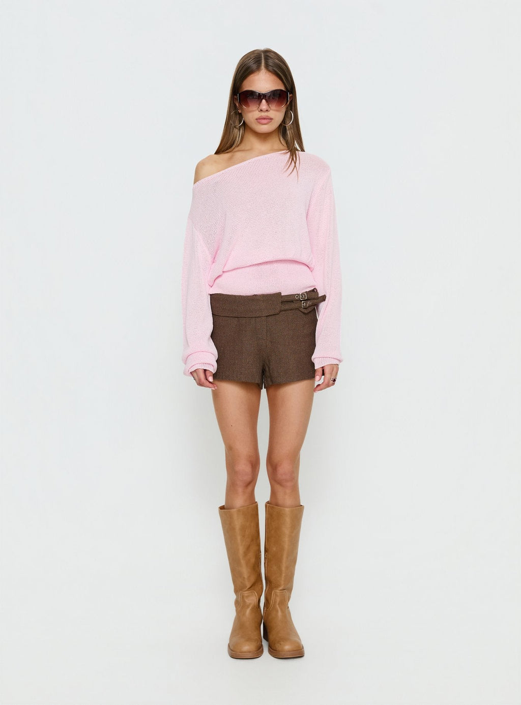 Xaria Off Shoulder Knit Sweater Pink