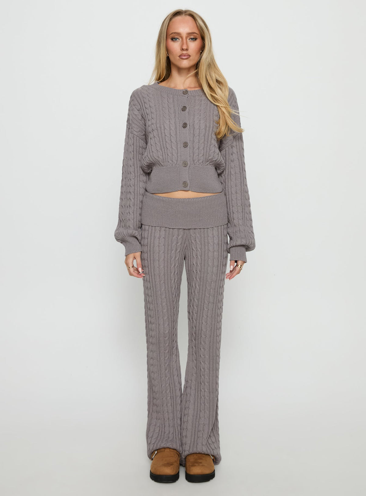 Baleigh Cable Knit Cardigan Grey