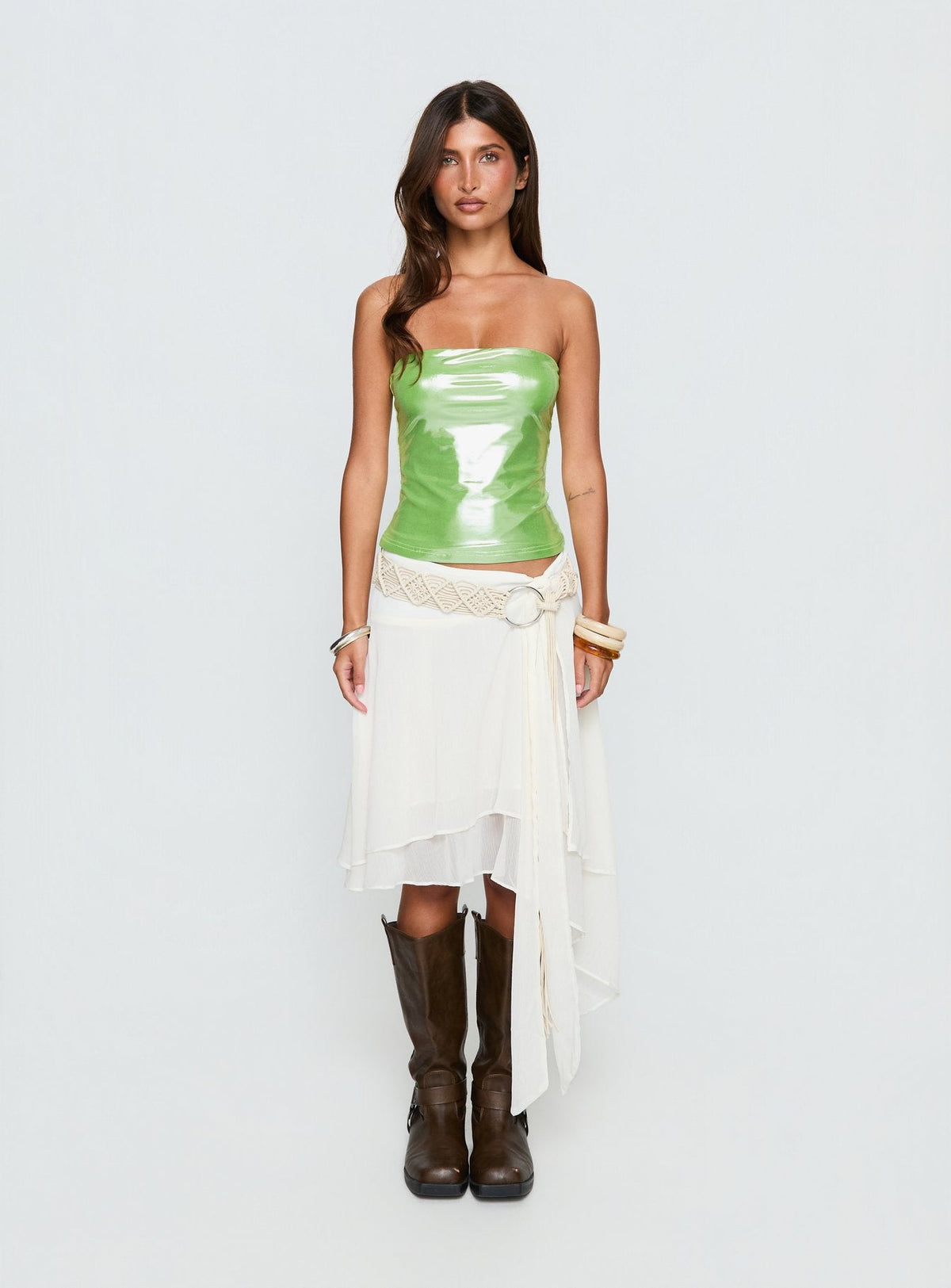 Mistyque Strapless Metallic Top Lime
